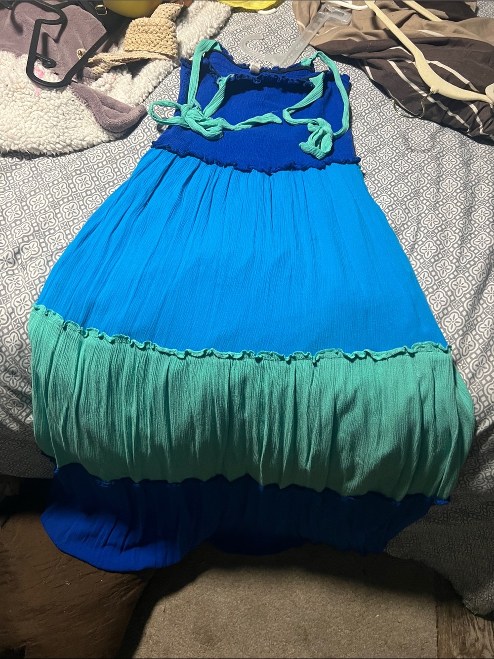 Blue and Teal Colorblock Summer Maxi Dressi